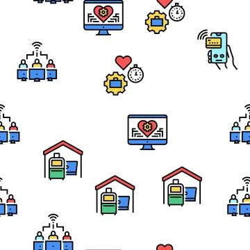 Digital Nomad Worker Vector Seamless Pattern Stock Illustration