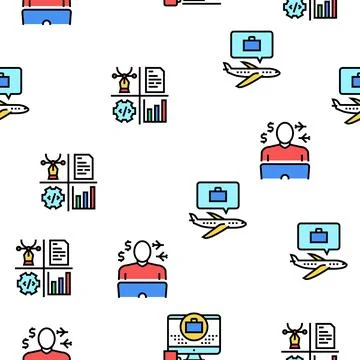 Digital Nomad Worker Vector Seamless Pattern Stock Illustration