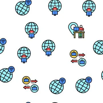 Digital Nomad Worker Vector Seamless Pattern Stock Illustration