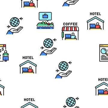 Digital Nomad Worker Vector Seamless Pattern Stock Illustration