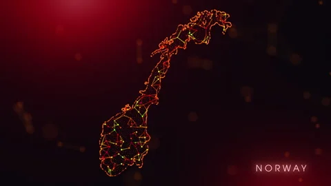 Digital Norway Map Motion Reveal With Abstract Red And Orange Plexus Networ.. Stock Footage 330458333