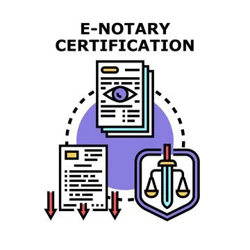 Digital notary certification process for secure legal documents Stock Illustration