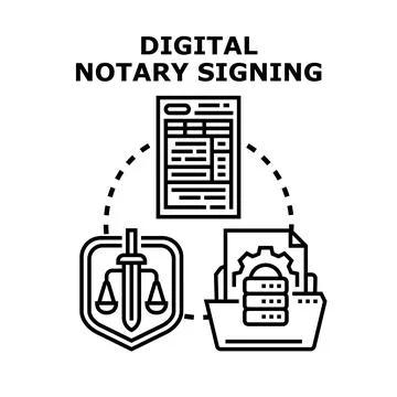 Digital notary process for secure online document signing Stock Illustration