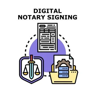 Digital notary process for secure online document signing Stock Illustration