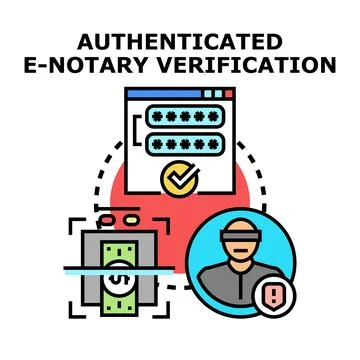 Digital notary service checking online document authentication Stock Illustration