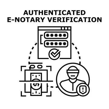 Digital notary service checking online document authentication Stock Illustration