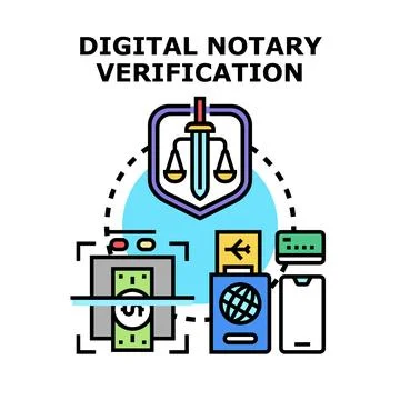 Digital notary service verifying identification documents and electronic tr.. Stock Illustration