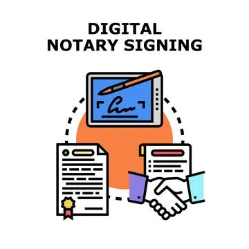 Digital notary signing process creating online agreements Illustrazione stock