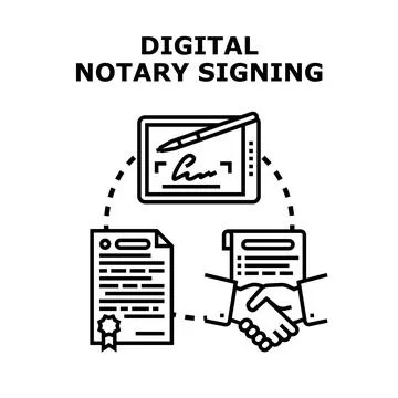 Digital notary signing process creating online agreements Illustrazione stock
