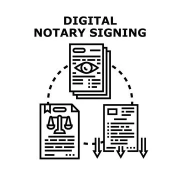 Digital notary signing process verifying legal documents Stock Illustration