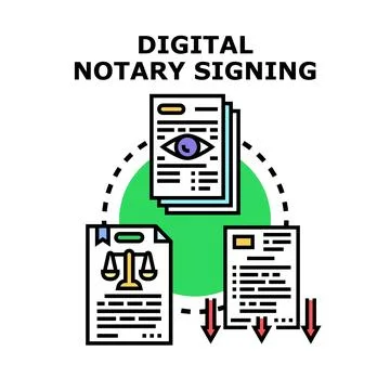 Digital notary signing process verifying legal documents Stock Illustration