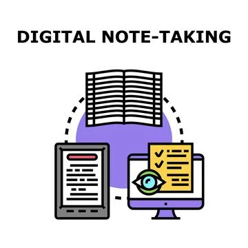 Digital note taking system connecting various devices Stock Illustration