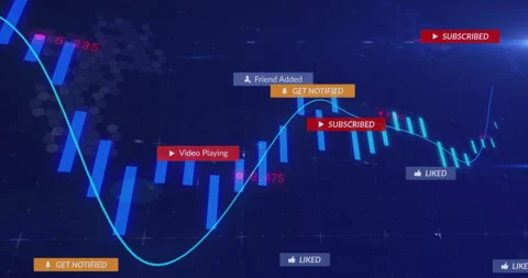Digital notifications and subscription alerts over financial data graph 스톡 동영상 303419846