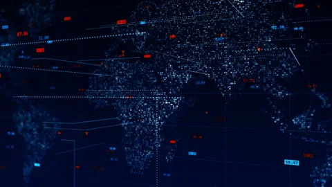 Digital number and dot levitation on futuristic map technology background Stock Footage 168977921