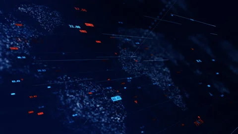 Digital number and dot levitation on futuristic map technology background Stock Footage 168977936