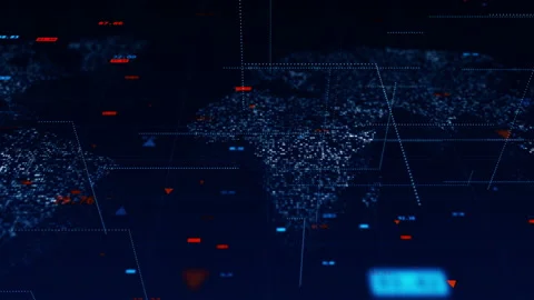 Digital number and dot levitation on futuristic map technology background Stock Footage 168977941