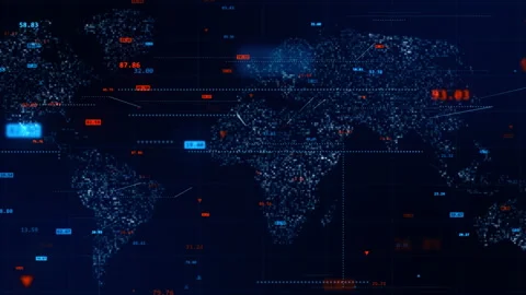 Digital number and dot levitation on futuristic map technology background Stock Footage 168977953