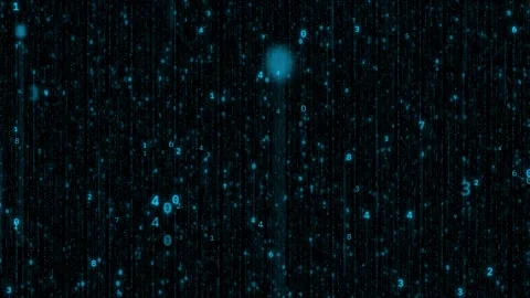 Digital number cascade code visual with cyan falling data, dark matrix texture, Stock Footage 340550399