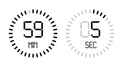 Digital number clock time countdown vector minute second isolated timer Illustrazione stock