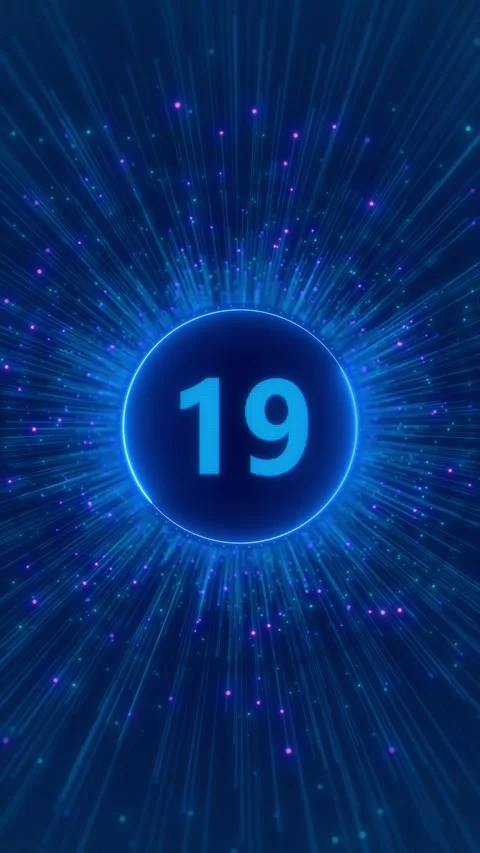 Digital number countdown burst background glowing blue circle, radiant particle Stock Footage 340565630