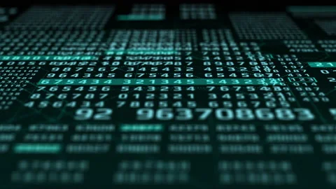 Digital Number Depth of Field View Futuristic 4K Animation Stock Footage 144853657