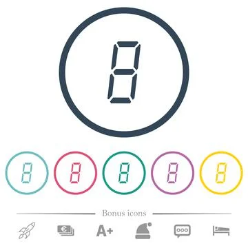 Digital number eight of seven segment type flat color icons in round outlines Stock Illustration