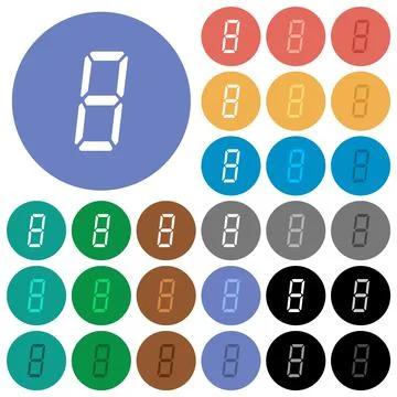 Digital number eight of seven segment type round flat multi colored icons Stock Illustration