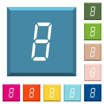 Digital number eight of seven segment type white icons on edged square button Stock Illustration