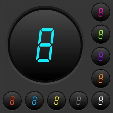 Digital number eight of seven segment type dark push buttons with color icons Stock Illustration