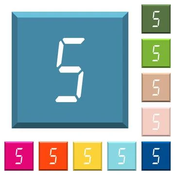 Digital number five of seven segment type white icons on edged square buttons Stock Illustration