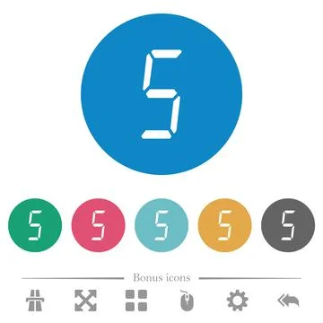 Digital number five of seven segment type flat round icons Stock Illustration