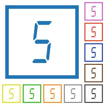 Digital number five of seven segment type flat framed icons 스톡 일러스트