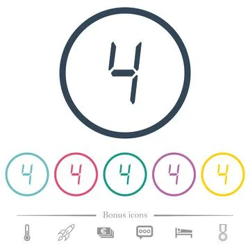 Digital number four of seven segment type flat color icons in round outlines Stock Illustration