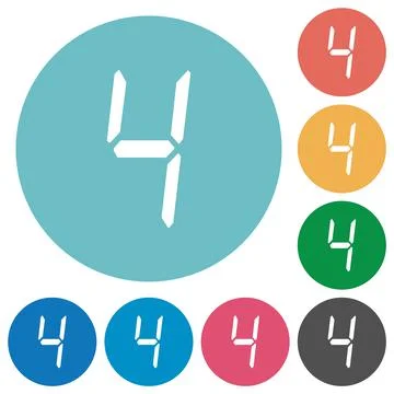 Digital number four of seven segment type flat round icons Stock Illustration