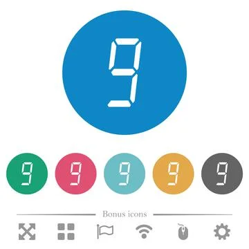 Digital number nine of seven segment type flat round icons Stock Illustration