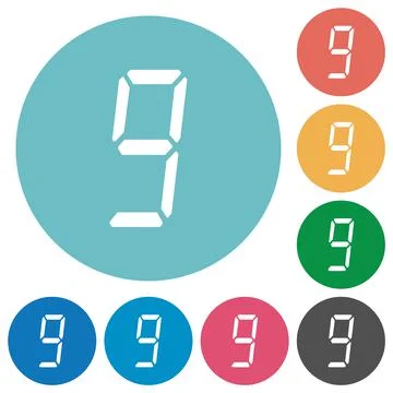 Digital number nine of seven segment type flat round icons Stock Illustration