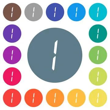 Digital number one of seven segment type flat white icons on round color back Stock Illustration