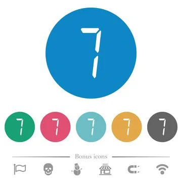 Digital number seven of seven segment type flat round icons Stock Illustration
