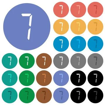 Digital number seven of seven segment type round flat multi colored icons Stock Illustration