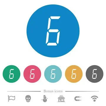 Digital number six of seven segment type flat round icons Stock Illustration