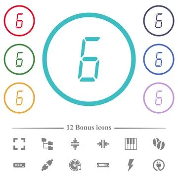 Digital number six of seven segment type flat color icons in circle shape out Illustrazione stock