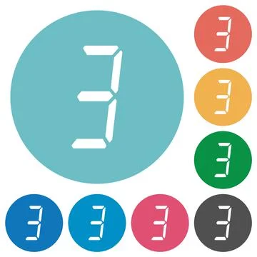 Digital number three of seven segment type flat round icons Stock Illustration