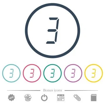 Digital number three of seven segment type flat color icons in round outlines Stock Illustration