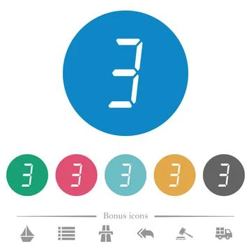 Digital number three of seven segment type flat round icons Stock Illustration