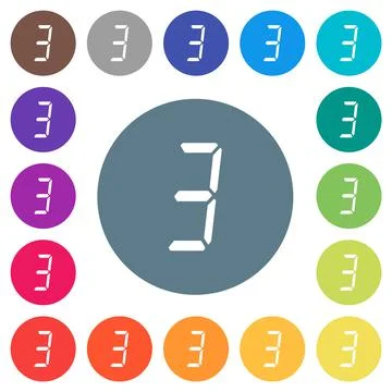 Digital number three of seven segment type flat white icons on round color ba Stock Illustration