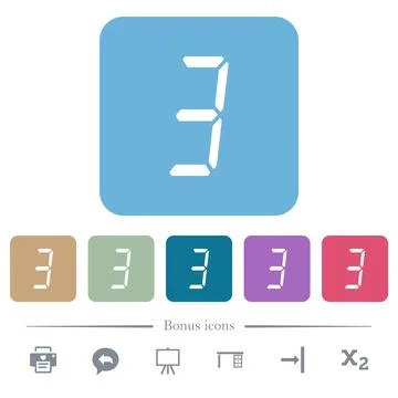 Digital number three of seven segment type flat icons on color rounded square Stock Illustration