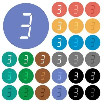 Digital number three of seven segment type round flat multi colored icons Stock Illustration
