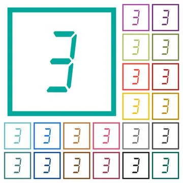 Digital number three of seven segment type flat color icons with quadrant fra Stock Illustration