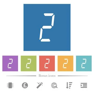 Digital number two of seven segment type flat white icons in square backgroun Stock Illustration