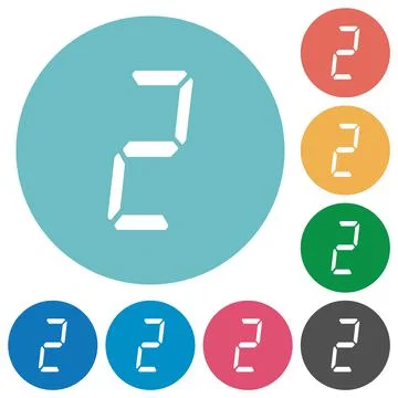 Digital number two of seven segment type flat round icons Stock Illustration